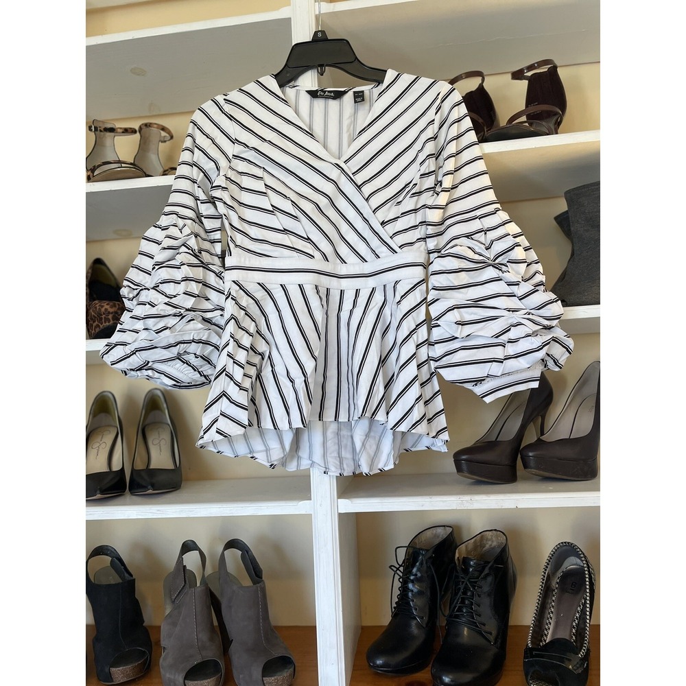 Du Jour Striped Woven Blouse Black Women's Size 000‎